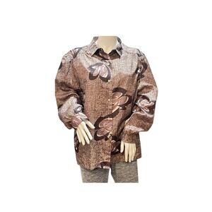 Fire Islander Vintage Floral Button-down Collared Long Sleeve Shirt Large